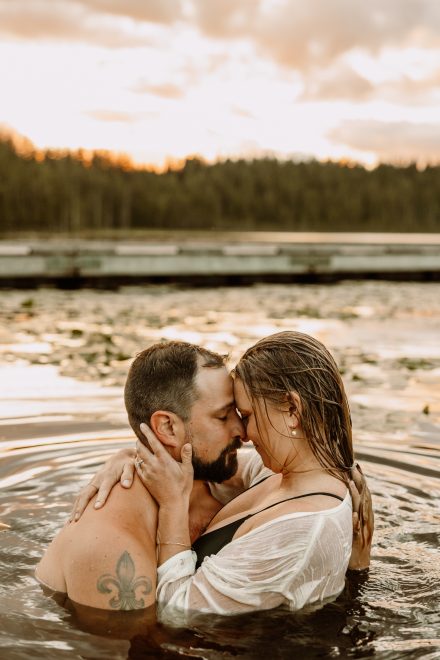 Embracing amidst nature's wonders at Whonnock Lake, outdoor love photography in Lower Mainland