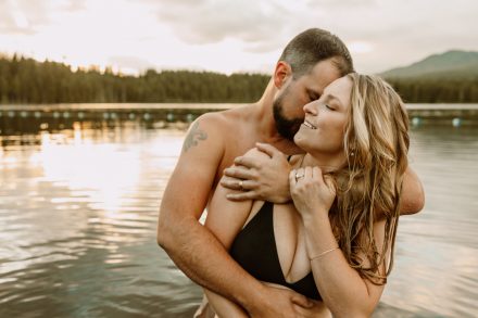 Whonnock Lake's serene beauty mirrors their connection, Fraser Valley engagement photographer