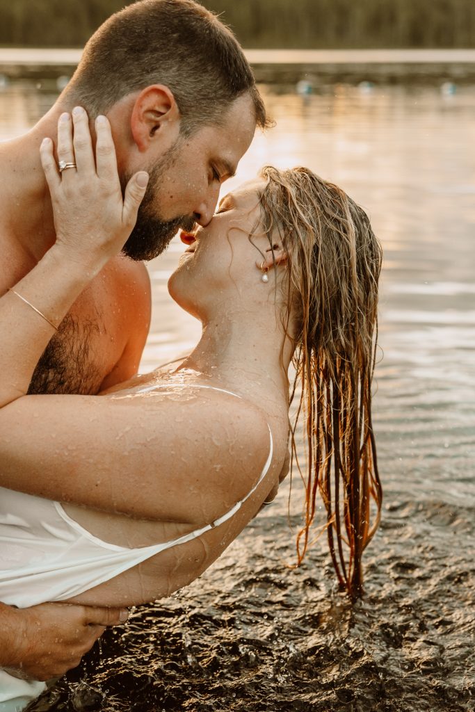 Whonnock Lake's serene beauty mirrors their connection, Fraser Valley engagement photographer