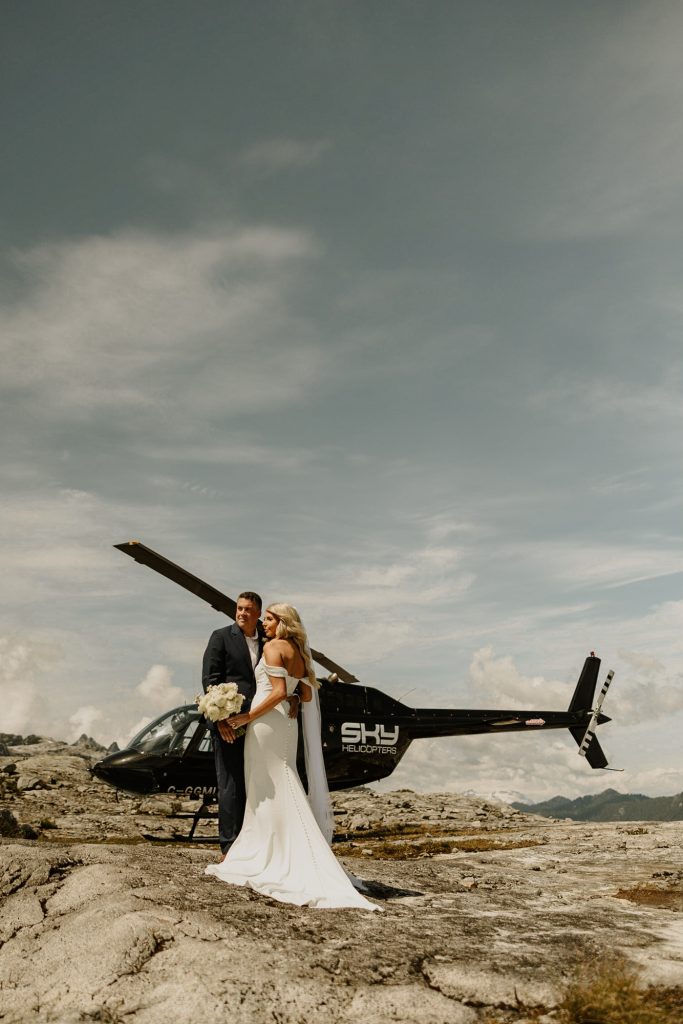 Mountain top elopement bride and groom portrait in Vancouver BC