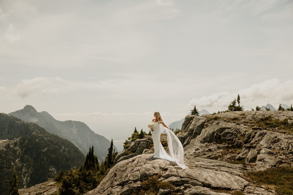 Mountain top elopement bridal portrait in Vancouver BC