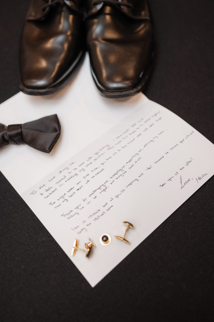 Love note from Melissa to Parker on their wedding morning