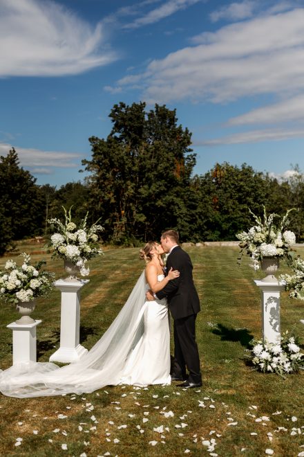 First kiss as husband and wife at Melissa and Parker's Abbotsford backyard wedding