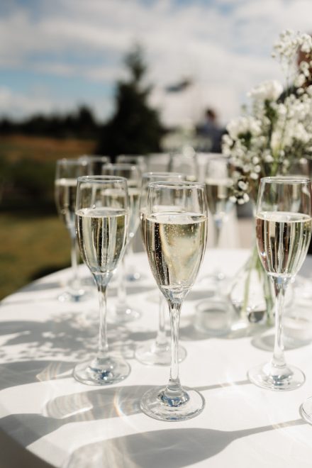 Champagne flutes at a Fraser Valley wedding reception