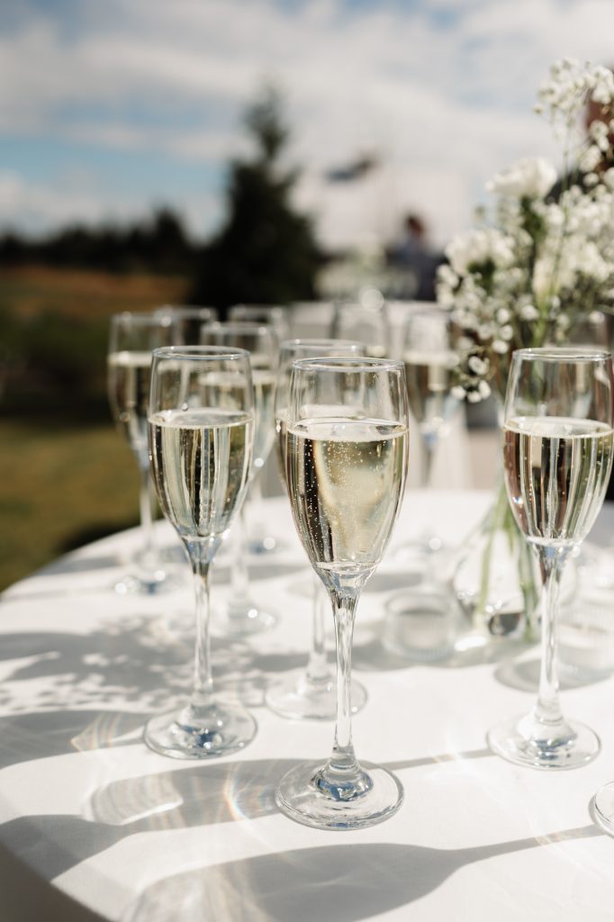 Champagne flutes at a Fraser Valley wedding reception