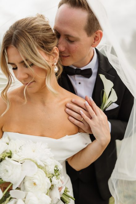 Intimate portrait of the newlyweds at a Fraser Valley family backyard wedding
