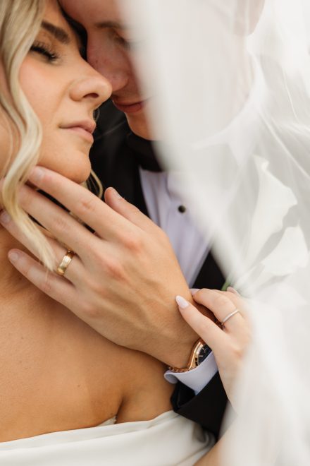 Intimate portrait of the newlyweds at a Fraser Valley family backyard wedding
