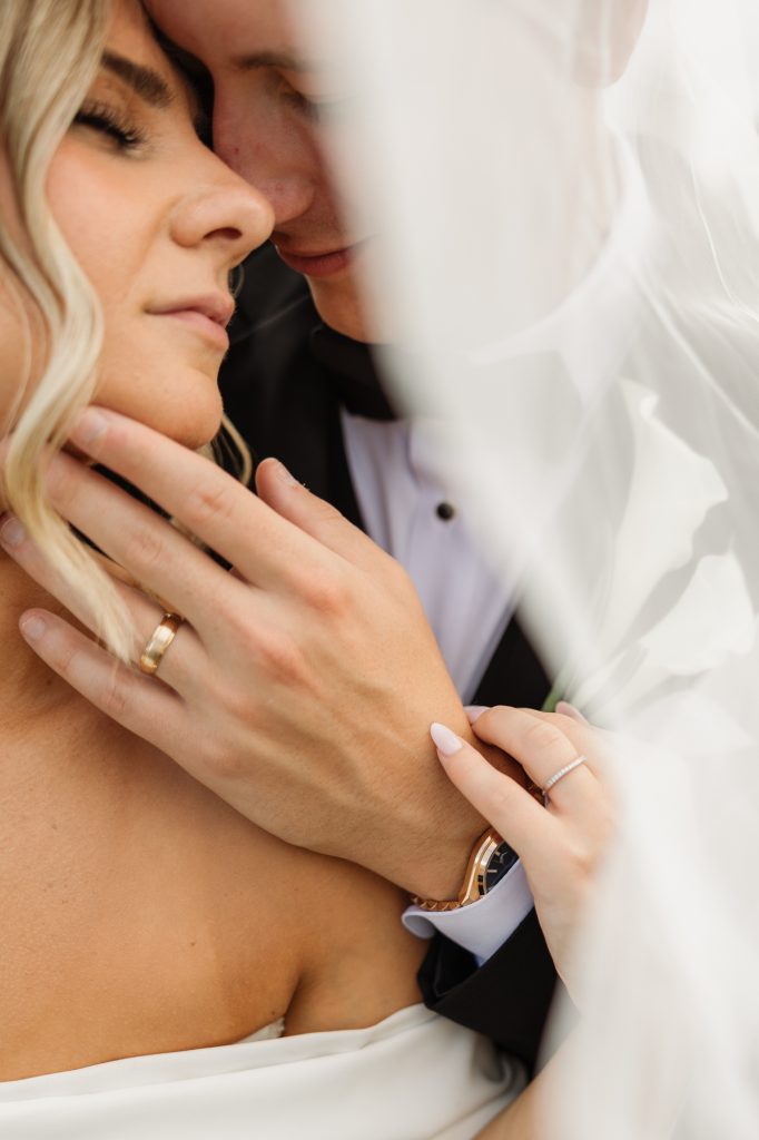 Intimate portrait of the newlyweds at a Fraser Valley family backyard wedding