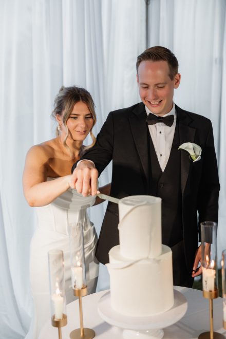 Cake cutting at a Fraser Valley wedding