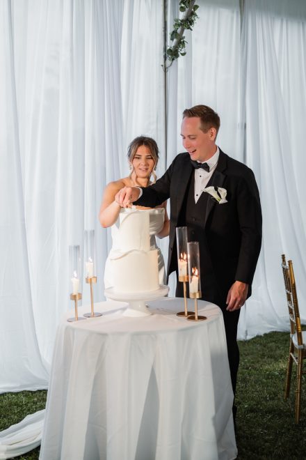 Cake cutting at a Fraser Valley wedding